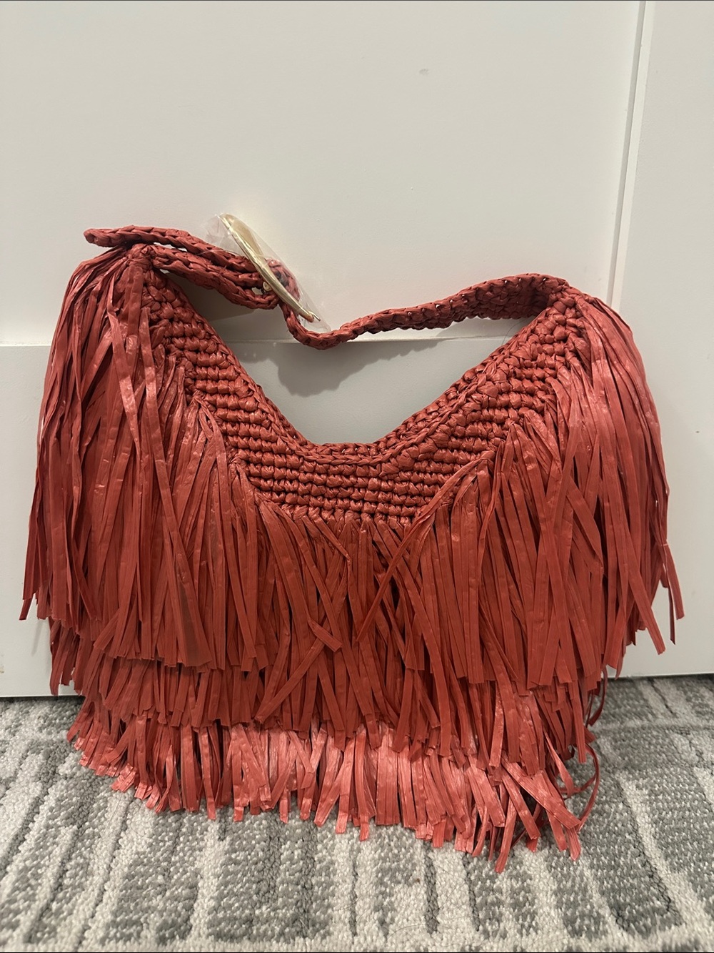 Rose Fringe Straw Hobo Bag - Unbranded - Picture 4 of 4